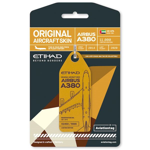 Keychain made of: Etihad Airbus A380 - A6-APA (gold)  AP-APA GOLD