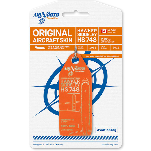 Keychain made of:  Hawker Siddeley HS748 Air North Yukon's Airline C-FYDY  C-FYDY orange