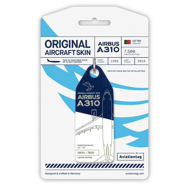 Keychain made of: Airbus A310 SATA Azores Airlines CS-TGV (blue/white) CS-TGV-BW
