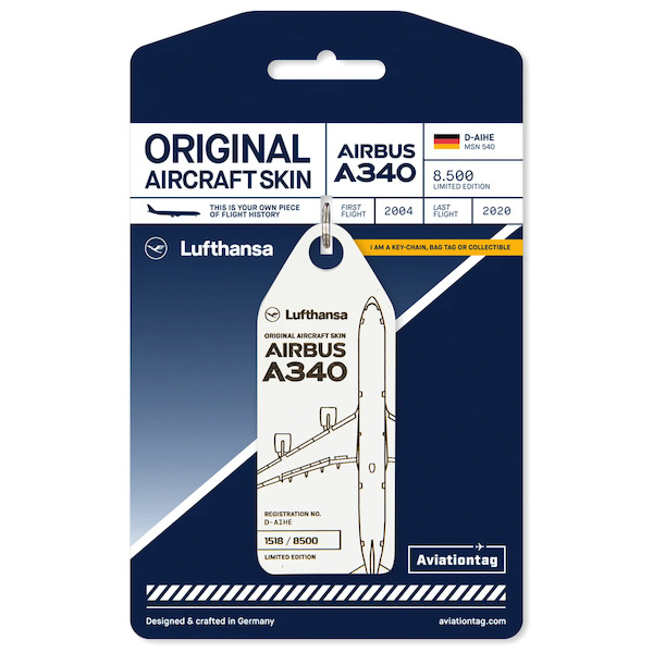 Keychain made of: Lufthansa Airbus A340 D-AIHE White D-AIHE WHITE