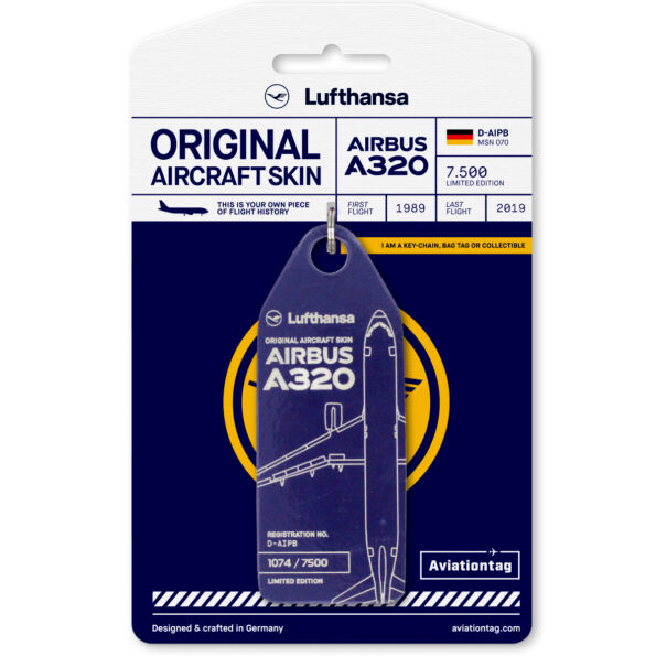 Keychain made of real aircraft skin: Airbus A320 Lufthansa D-AIPB Heidelberg (blue) D-AIPB BLUE