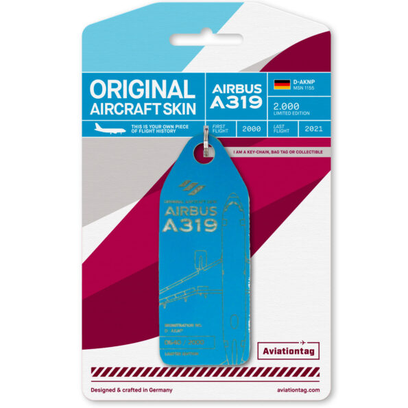 Keychain made of real aircraft skin: Airbus A319 D-AKNP Eurowings Dark Blue D-AKNP DARK BLUE