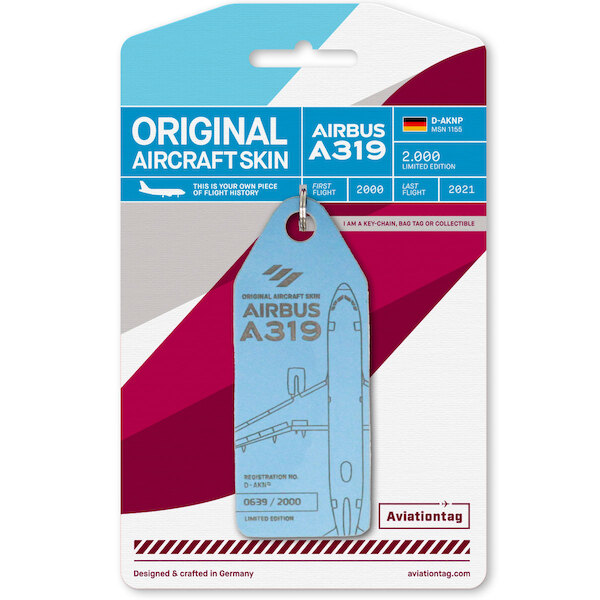 Keychain made of real aircraft skin: Airbus A319 D-AKNP Eurowings Light Blue D-AKNP L BLUE