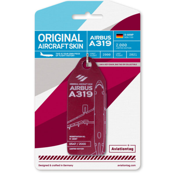 Keychain made of real aircraft skin: Airbus A319 D-AKNP Eurowings Red D-AKNP RED