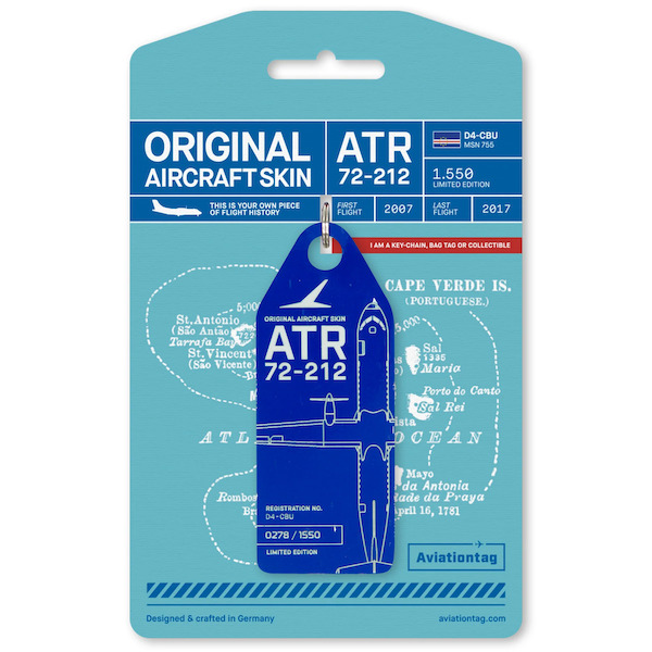 Keychain made of:  ATR 72 Cabo Verde Airlines D4-CBU (Dark Blue)  D4-CBU DARK