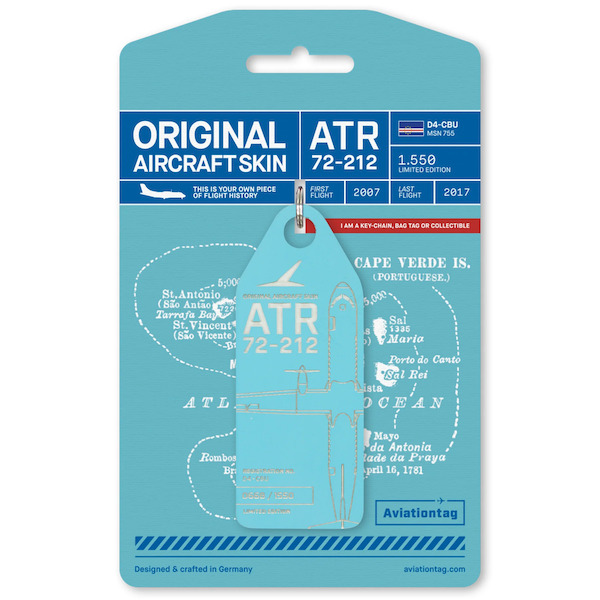 Keychain made of:  ATR 72 Cabo Verde Airlines D4-CBU (Light Blue)  D4-CBU LIGHT