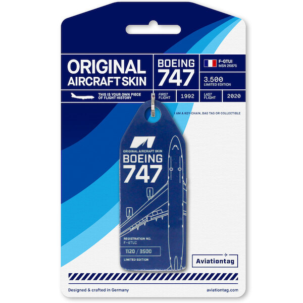 Keychain made of: Boeing 747-400 Corsair F-GTUI Dark Blue F-GTUI DBLUE