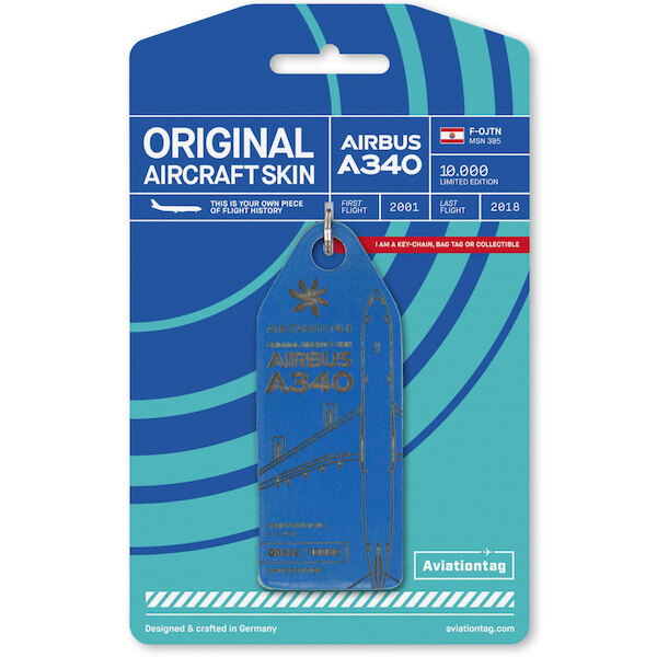Keychain made of real aircraft skin: Airbus A340 Air Tahiti Nui F-OJTN (Dark Blue) F-OJTN DARK BLUE
