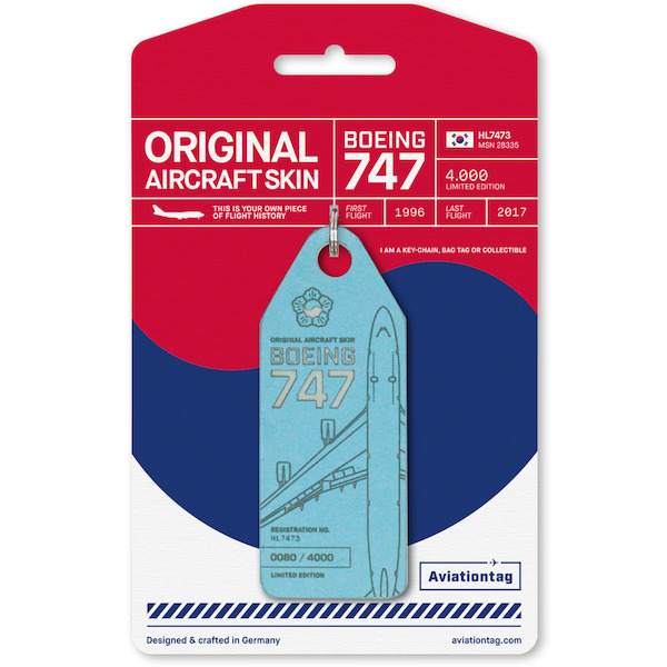Keychain made of real aircraft skin: Korean Air Lines Boeing 747-400 HL7473 HL7473