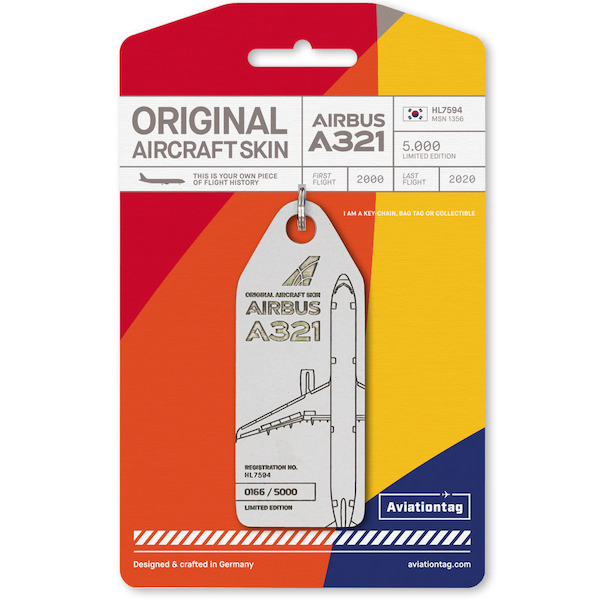Keychain made of real aircraft skin: A321-100 Asiana HL7594 HL7594-GREY
