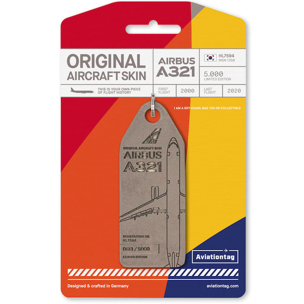 Keychain made of real aircraft skin: A321-100 Asiana HL7594 HL7594-STONE