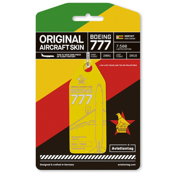 Keychain made of:  Boeing 777 - N661WT (yellow)  N661WT YELLOW