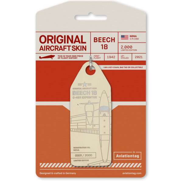 Keychain made of real aircraft skin: Beechcraft 18 C45H N6NA (cream) N6NA CREAM