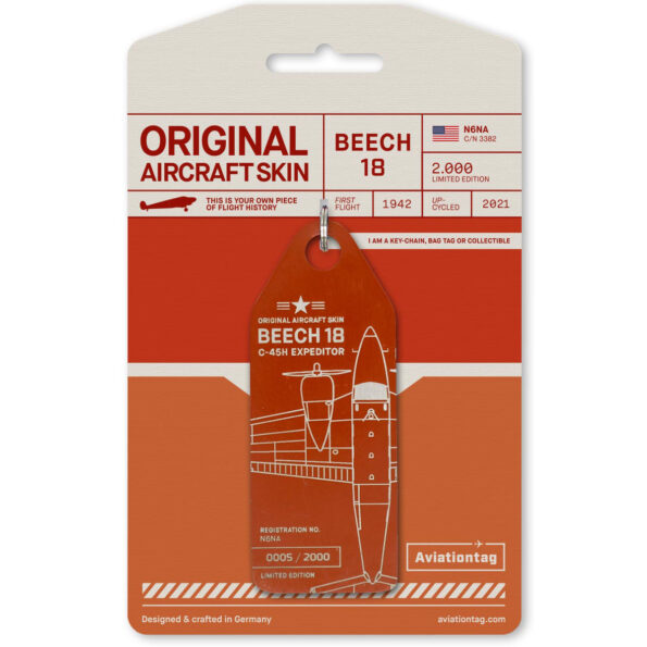 Keychain made of real aircraft skin: Beechcraft 18 C45H N6NA (red) N6NA RED