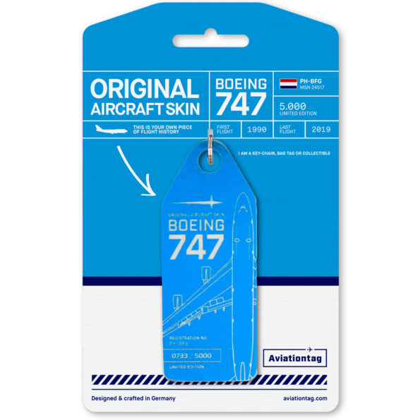 Keychain made of real aircraft skin: Boeing 747-400 KLM PH-BFG PH-BFG