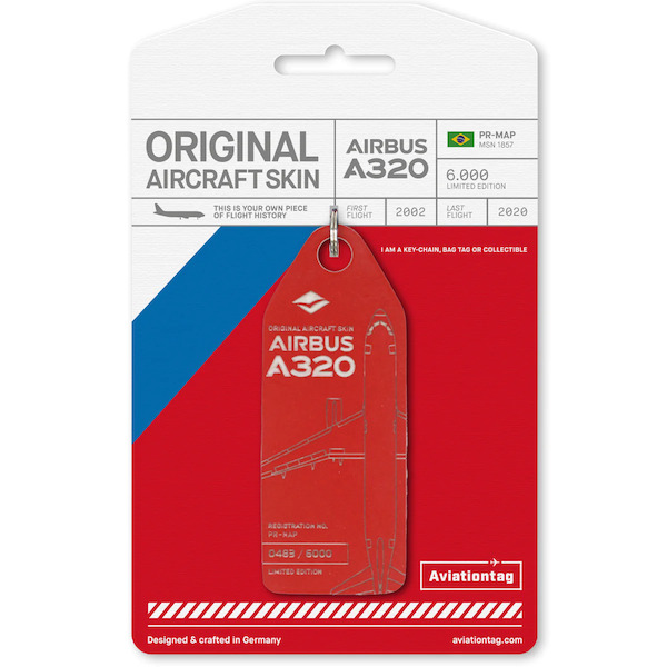 Keychain made of real aircraft skin: A320 TAM PR-MAP red PR-MAP RED