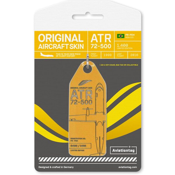 Keychain made of real aircraft skin: ATR72 Passaredo PR-PDH Dark yellow PR-PDH DARK Y