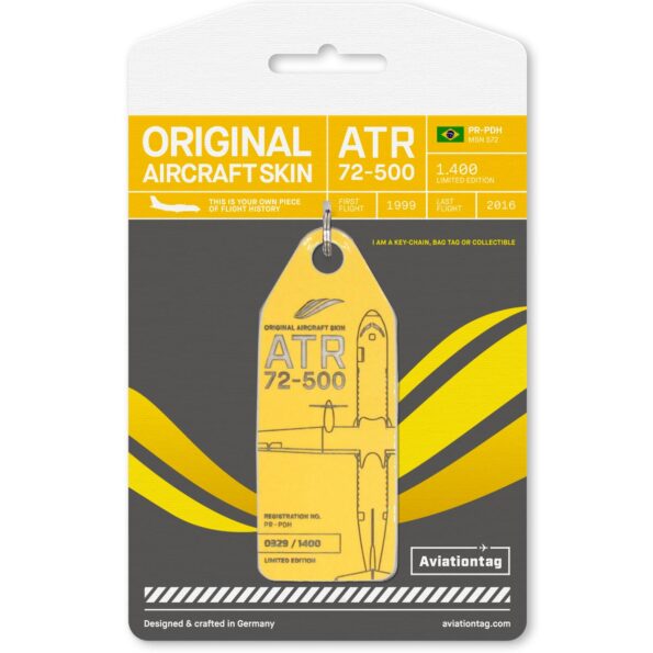 Keychain made of real aircraft skin: ATR72 Passaredo PR-PDH Light yellow PR-PDH LITE Y