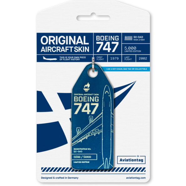 Keychain made of real aircraft skin: Boeing 747-200 SX-OAD Olympic Airways  SX-OAD