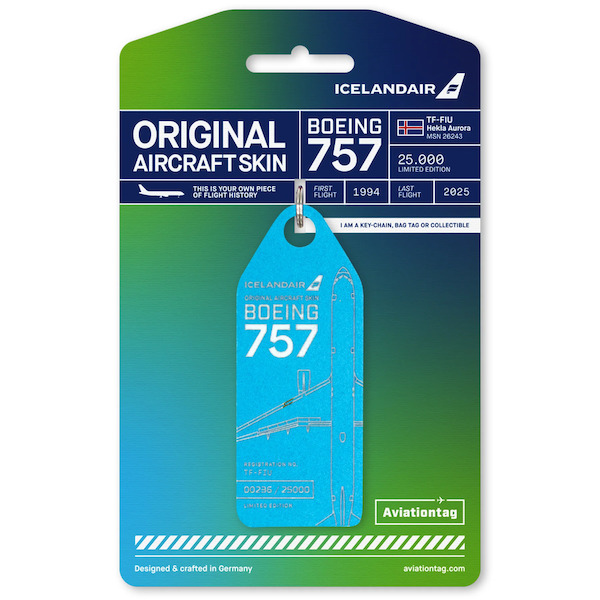 Keychain made of: Icelandair Hekla Aurora Boeing 757 - TF-FIU Light blue TF-FIU LIGHT BLUE