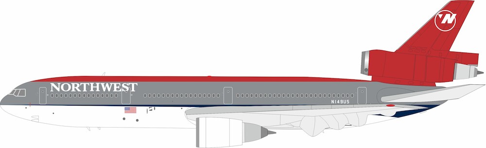 Pre Order Northwest Diecast B Models B-103-NW-211 Douglas DC10-40 Northwest  Airlines N149US