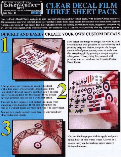 Clear Decal Film 3 pack for laserprinter (BACK IN STOCK) EP123