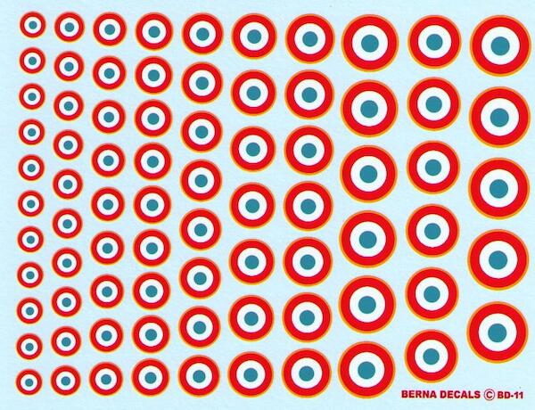 French roundels Armée de l'air 1943-82 diameter from 7 to 16 mmm bd11