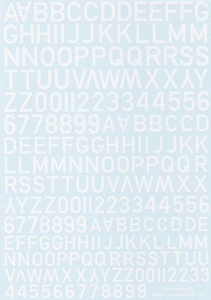 Numbers & letters white RAF code (10, 12 & 14mm)  bd14