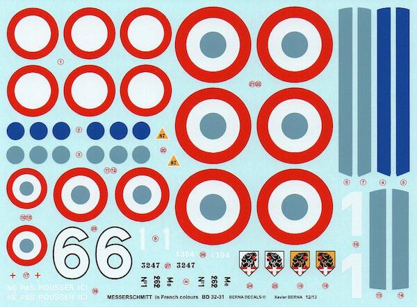Messerschmitt Bf109 & Me262 in French colours (3 schemes) BD32-31