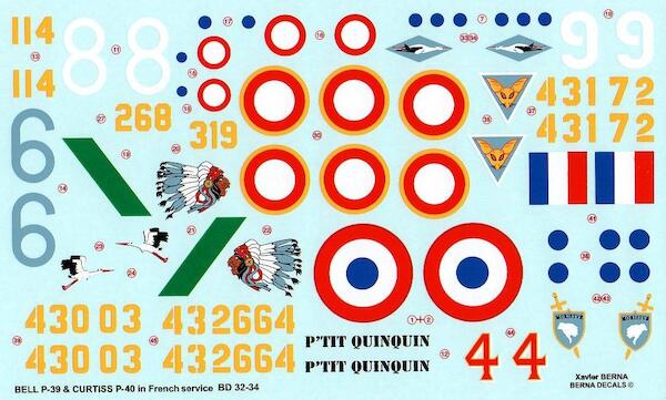 Bell P-39 Airacobra and Curtiss P-40 Warhawk in French service BD32-34