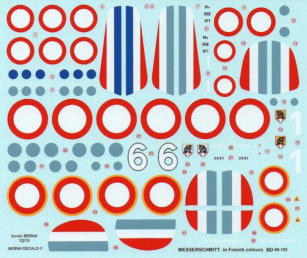 Messerschmitt Bf 109, Bf110 & Me262 in French colours (4 schemes)  BD48-102