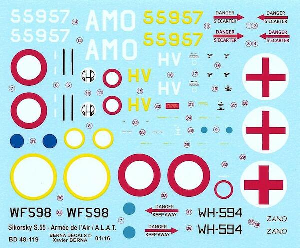 Sikorsky H19 (S-55) A.L.A.T. & Armee de l'Air in Algeria & Indochina  (4 schemes)  BD48-119