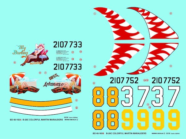 Colorful Martin B-26C-45-MO Marauders (3 Schemes)  BD48-169