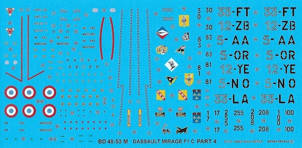 Dassault Mirage F1C Part 4, 5-AA, 5-OR, 5-NO, 12-YE, 12-ZB, 33-FT, 33-LA (7 schemes) (REPRINT) BD48-53M