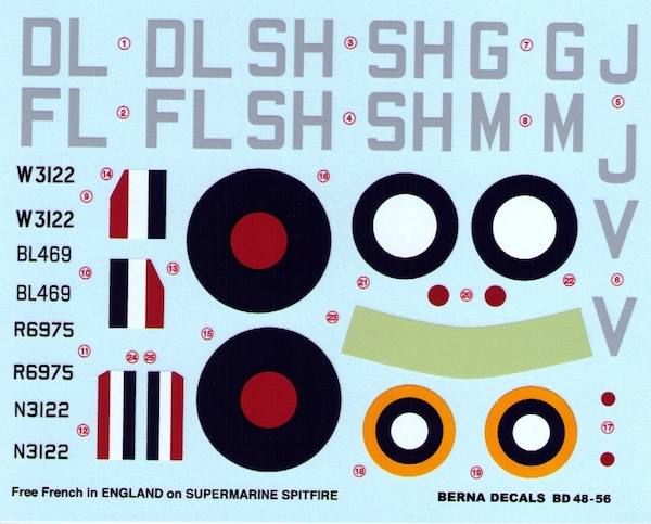 Spitfire Mk.I & Mk.Vb Free French (Choron 64 Sqn, De Montbron 64 Sqn, Demozay 91 Sqn, Lefvre 81 Sqn)  BD48-56