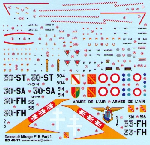 Dassault Mirage F1B Part 1 (30-ST, 30-SA, 30-FH, 33-FH) (4 schemes)  BD48-71