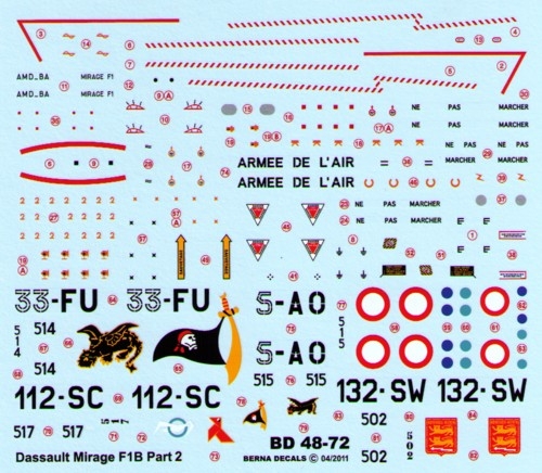 Dassault Mirage F1 B Part 2 (112-SC, 33-FU, 5-AO, 132-SW) (4 schemes)  BD48-72