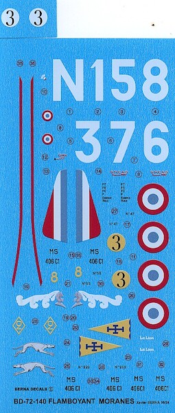 Flamboyant Morane-Saulnier 406 (3 schemes). BD72-140