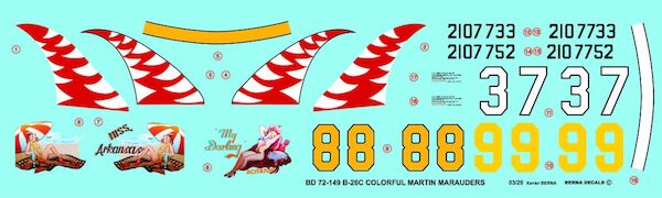 Colorful Martin B-26C-45-MO Marauders (3 Schemes)  BD72-149