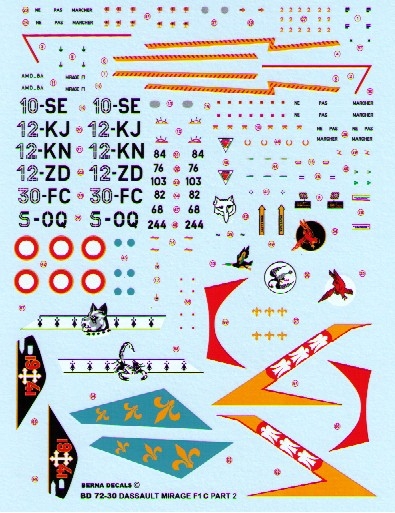 Dassault Mirage F1C Part 2 (10-SE, 12-KJ, 12-KN, 12-ZD, 30-FC, 5-OQ (6 schemes) BD72-30