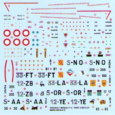 Dassault Mirage F1C Part 3 (5-AA, 5-OR, 5-NO, 12-YE, 12-ZB, 33-FT, 33-LA (7 schemes)  BD72-31