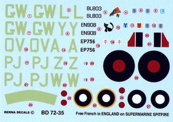 Spitfire Mk.Vb Free French (Leblond 130 Sqn, Andrieux 130 Sqn, Fuchs 19 Sqn, Mouchotte 340 Sqn, De Labouchre 340 Sqn)  BD72-35