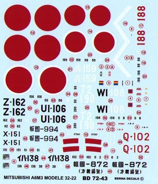 Mitsubishi ZERO A6M3 Model 22-32  BD72-43