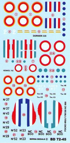 Dornier Do335, Heinkel He162 & Focke-Wulf FW190 in French colours (9 schemes)  BD72-45