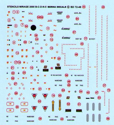 Stencils & markings Mirage 2000 B, C, D, N & -5 BD72-46