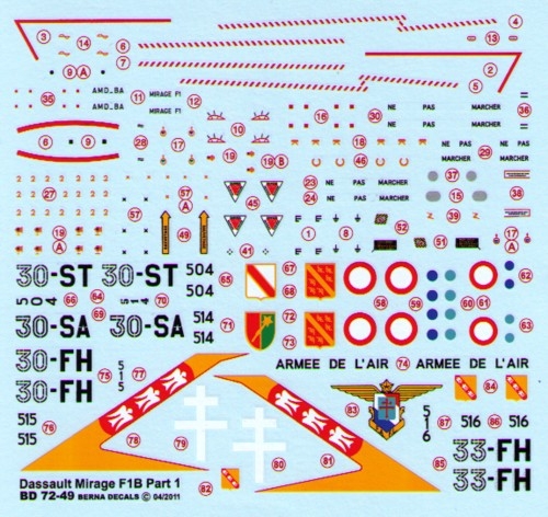 Dassault Mirage F1B Part 1 (30-ST, 30-SA, 30-FH, 33-FH) (4 schemes) BD72-49M