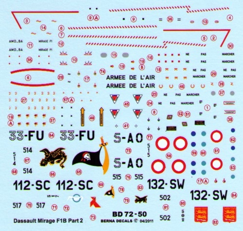 Dassault Mirage F1 B Part 2 (112-SC, 33-FU, 5-AO, 132-SW) (4 schemes)  BD72-50