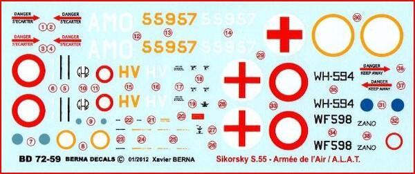 Sikorsky H19 (S-55) A.L.A.T. & Armee de l'Air in Algeria & Indochina (4 schemes) (REISSUE) BD72-59M