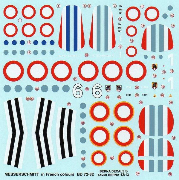 Messerschmitt Bf 109, Bf110 & Me262 in French colours (4 schemes) BD72-82
