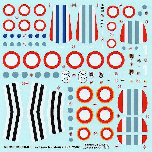 Messerschmitt Bf 109, Bf110 & Me262 in French colours (4 schemes) BD72-82